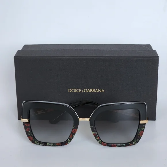 Dolce & Gabbana Black Gold Red Roses/Grey Gradient Sunglasses Dolce & Gabbana 0DG4384 Black Frame Gradient Sunglasses  main image 4